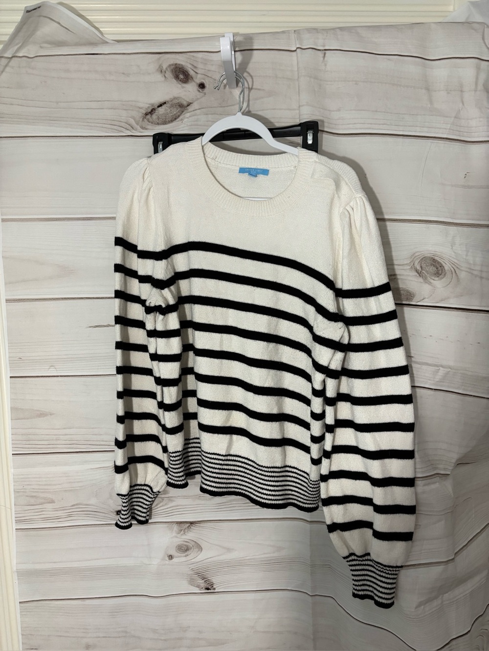 Draper James Black & White Striped Crewneck Sweater
